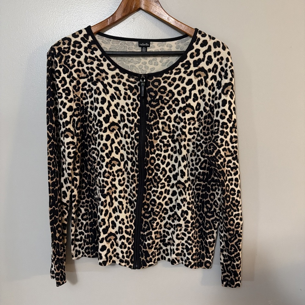 Rafaella Leopard Print Zip Top XL Longsleeve Mob Wife Animal Print